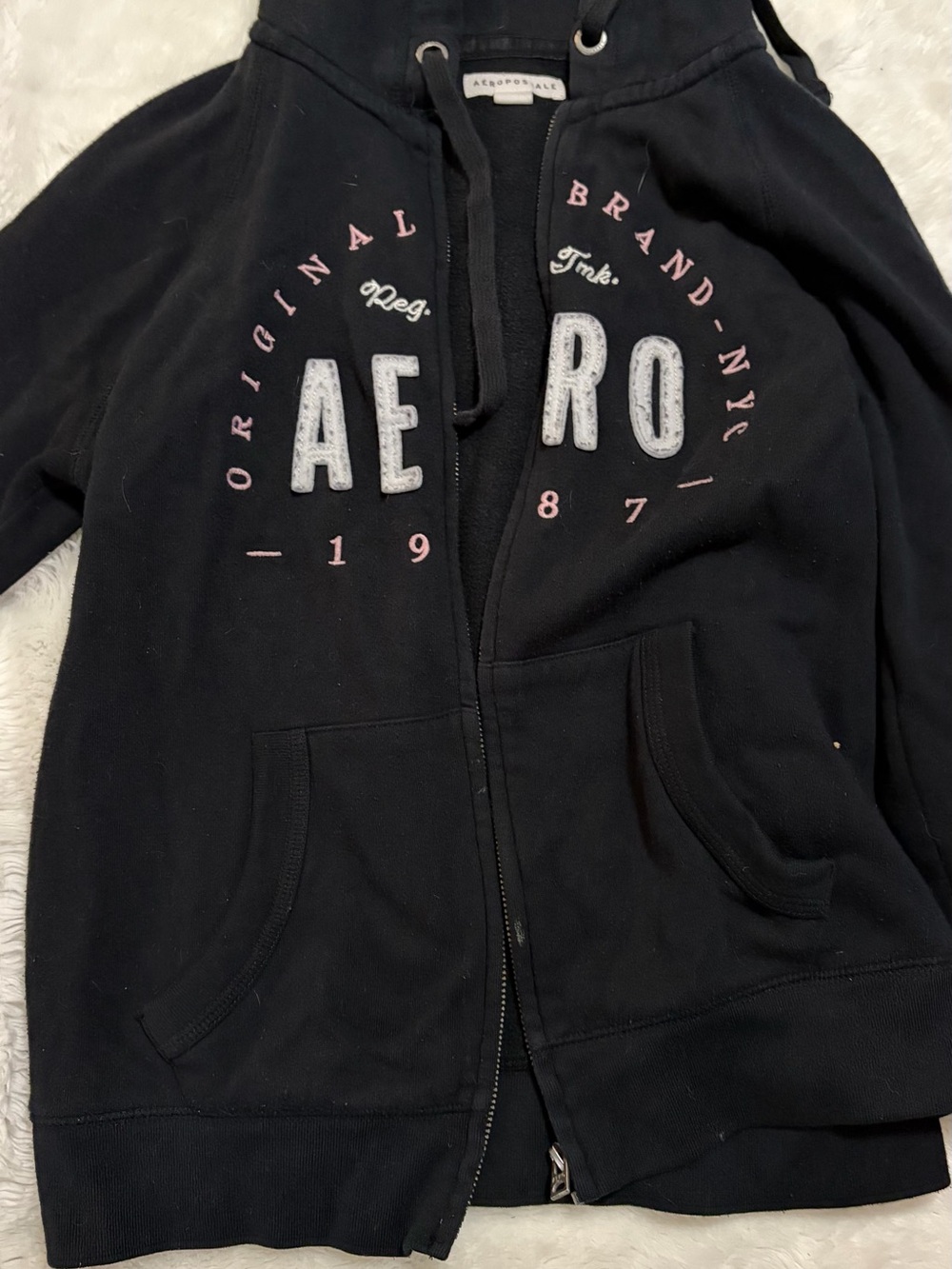 Aeropostale Black Kids Zip Hoodie with Pink & White Logo
